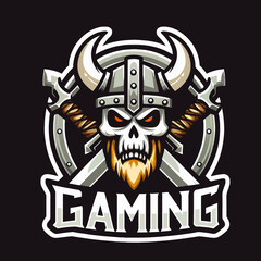Vector emblem logo in flat style: skull illustration for e-gaming, white background, EPS10 format, transparent isolated clipart background