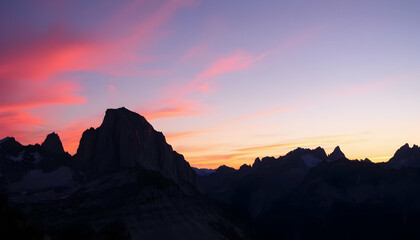 Naklejka premium Majestic Mountain Silhouette at Sunset Dramatic Pink Sky Landscape Photography