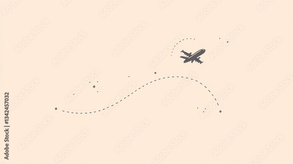 Poster airplane flight path with dotted line minimalist travel and navigation design