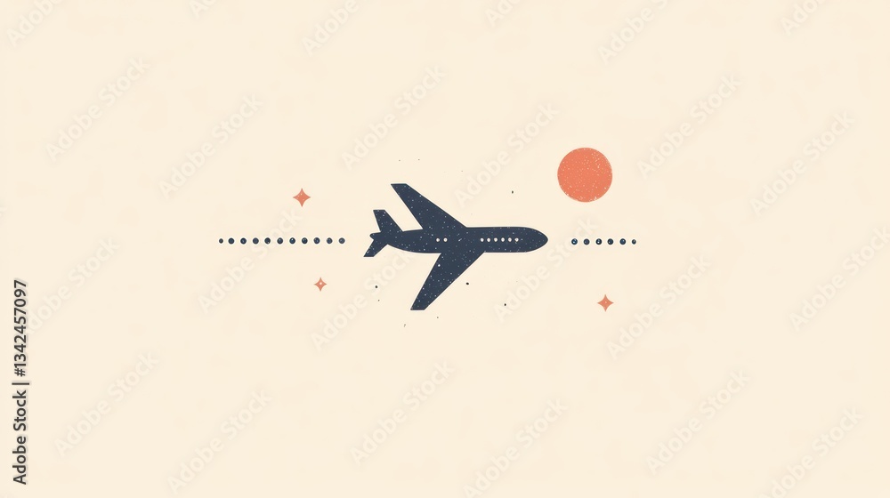 Poster airplane in flight with abstract elements and warm background