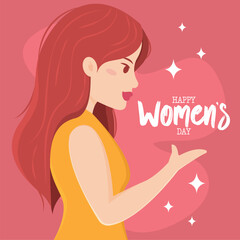 Side profile of woman with happy Womens Day text Vector