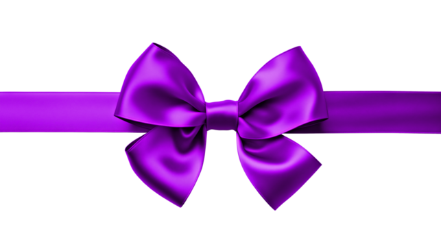 Realistic purple satin bow with ribbon on a transparent background, ideal for decoration and gift wrapping. - Powered by Adobe
