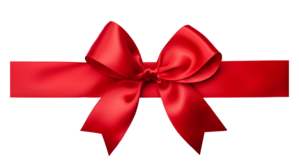 Realistic red satin bow with ribbon on a transparent background, ideal for decoration and gift wrapping.