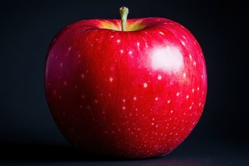 Bright red apple on a dark background showcasing its shiny surface and natural texture