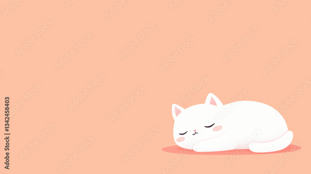 Poster calm down a relaxed cat sleeping peacefully in a soft environment with copy space