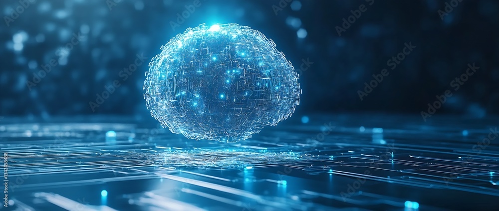 Poster Artificial intelligence represented by a luminous brain structure floating over a digital background : Generative AI