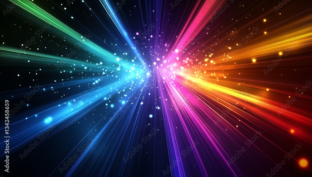 Poster Captivating display of colorful light rays emanating from the center creating a mystical ambiance : Generative AI