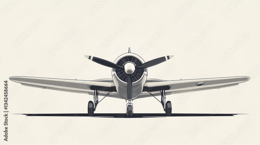 Poster front view of a classic propeller aircraft with detailed design and clean background