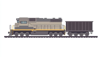 Obraz premium Freight Train on Tracks Modern Locomotive and Cargo Car Illustration for Transportation Indus