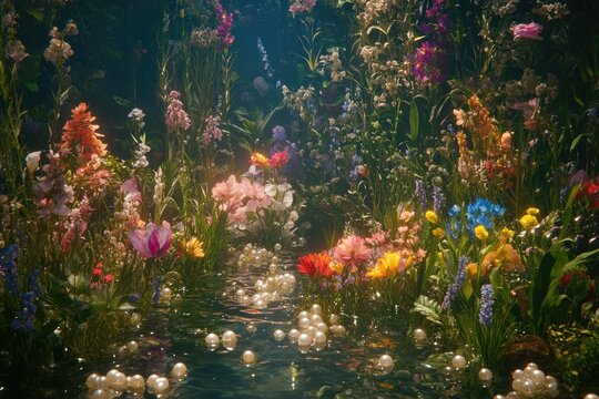 Fototapeta Underwater floral scene with pearls