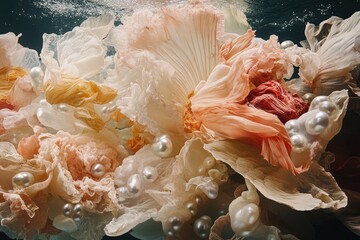 Submerged floral arrangement with pearls