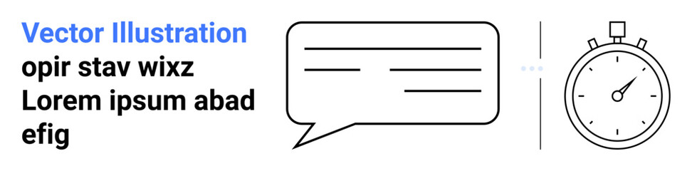 Speech bubble containing placeholder text paired with a stopwatch. Ideal for productivity, time tracking, task management, communication, efficiency, deadlines, and a simple landing page