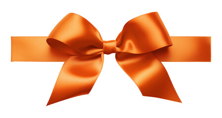 Realistic orange satin bow with ribbon on a transparent background, ideal for decoration and gift wrapping.