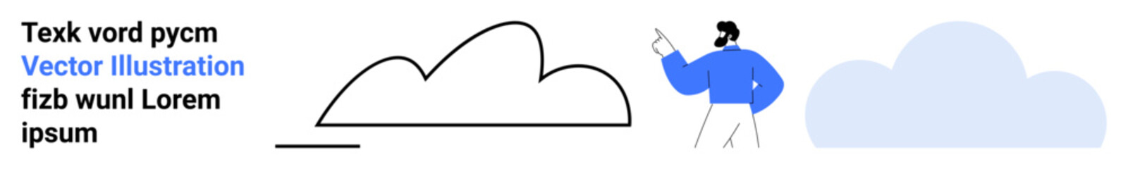 Person pointing at cloud shapes with a modern abstract aesthetic. Ideal for technology, innovation, creativity, teamwork, online services, education, simple landing page