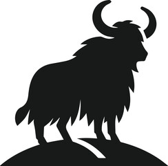 Yak standing on a small hill vector silhouette
