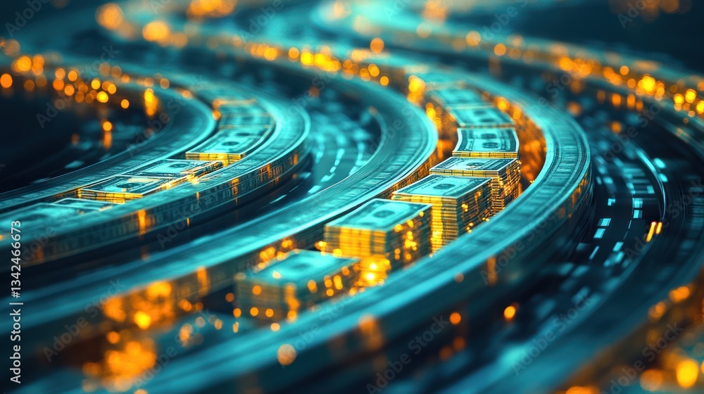 Poster abstract digital currency flowing in circular motion.