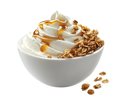Creamy yogurt swirl topped with crunchy granola and honey drizzle