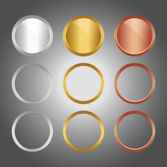 Gold, silver and bronze medals set