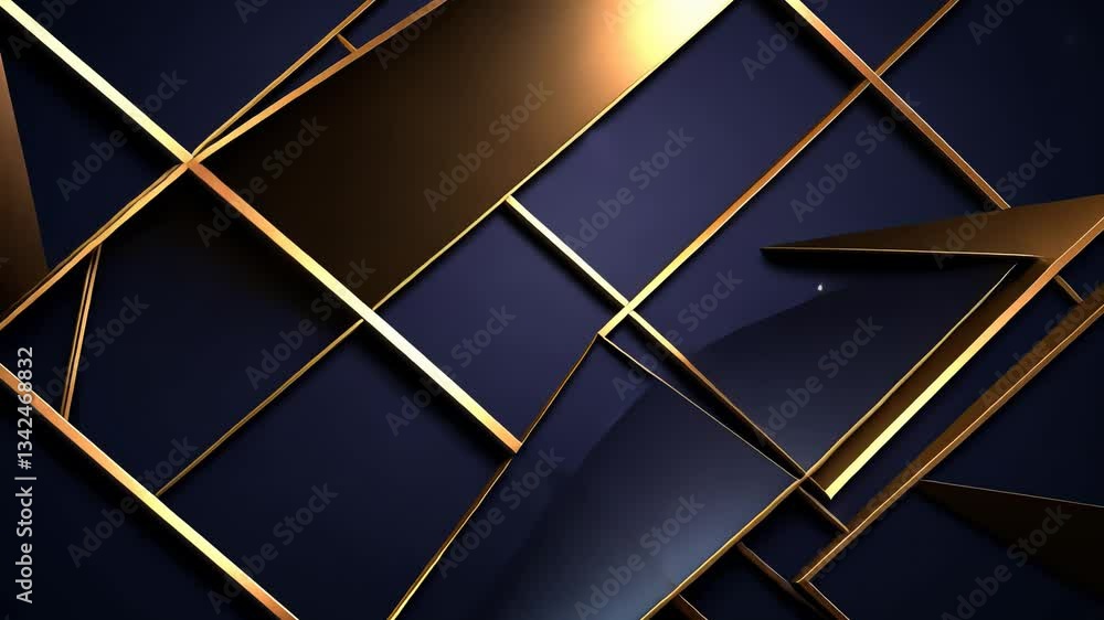 Poster geometric abstract design with intersecting shapes and metallic accents