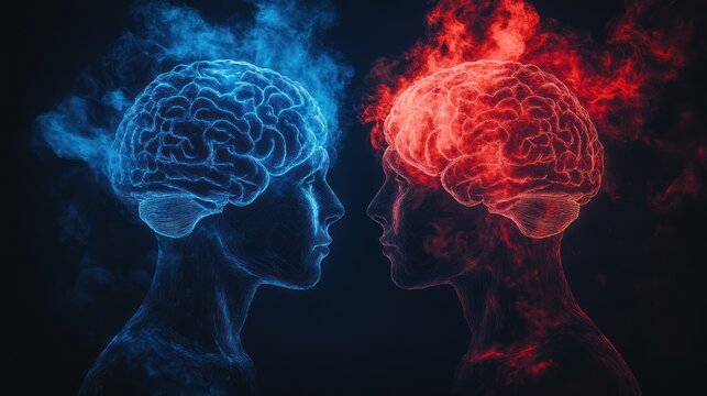 Two heads, one cold, one hot, facing each other.