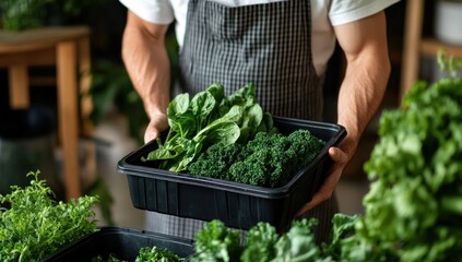 A Farmer Holding Freshly Harvested Greens