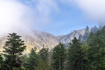Obraz premium Fog and Clouds Obstructing Mountains in Big Sur California