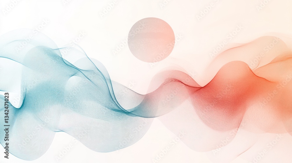 Aufkleber abstract flowing teal and red waves with a soft peach circle.