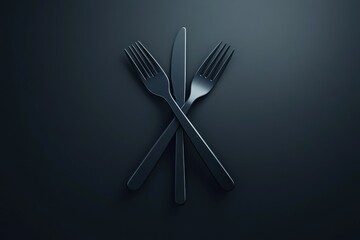 Elegant Black Cutlery Arrangement on Dark Background for Culinary and Minimalist Design