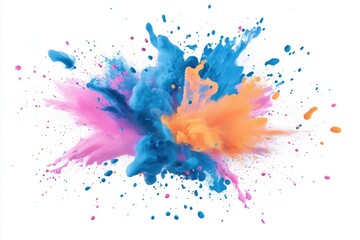 Fototapeta premium Explosão vibrante de tinta colorida com tons de azul, rosa, laranja e amarelo, capturada em movimento dinâmico, criada com IA generativa para um efeito visual impressionante