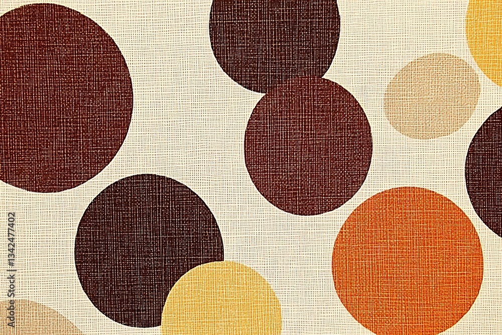 Poster retro seventies geometric pattern with overlapping circles in warm earth tones muted orange and brow
