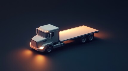 Illuminated Flatbed Truck in Nighttime Setting Modern Transportation and Logistics Icon