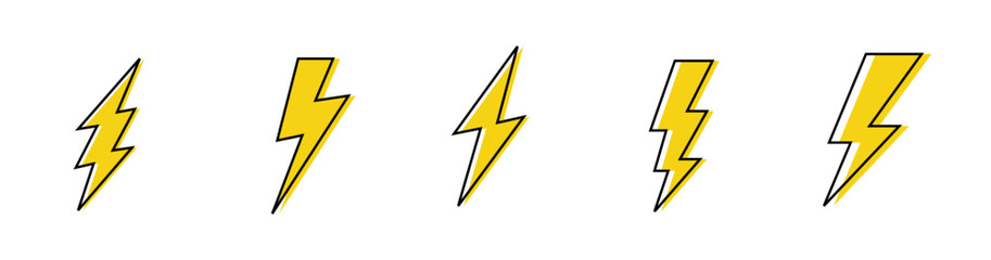 Four cartoon lightning bolt hand drawn.
