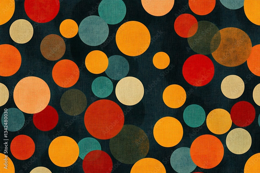 Aufkleber retro seventies geometric pattern with overlapping circles in warm earth tones muted orange and brow