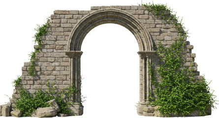 Fototapeta premium Overgrown Stone Archway Ruins Ancient Architecture with Ivy and Plants