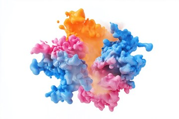 Obraz premium Explosão vibrante de tinta colorida com tons de azul, rosa, laranja e amarelo, capturada em movimento dinâmico, criada com IA generativa para um efeito visual impressionante