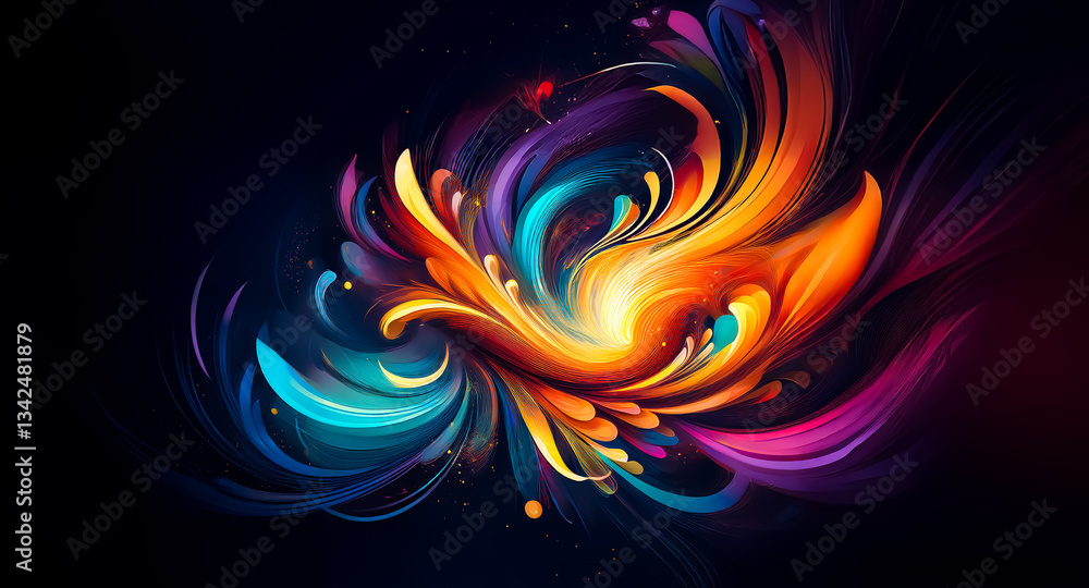 Poster vibrant swirls of color burst forth in an abstract display, creating a dynamic and energetic composi
