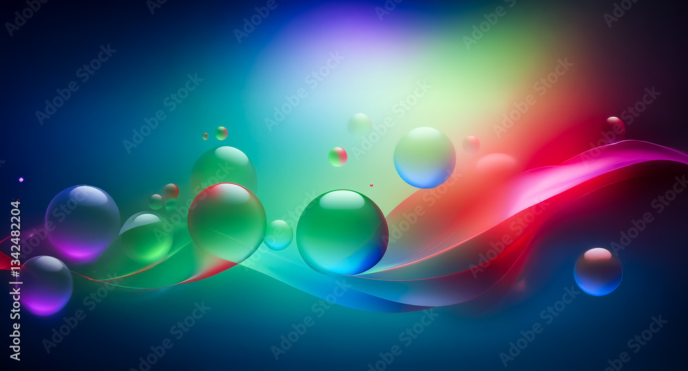 Poster abstract image showcases translucent spheres floating against a vibrant backdrop of colorful gradien