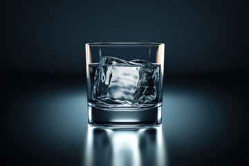Refreshing Glass of Water with Ice Cube on a Dark Background
