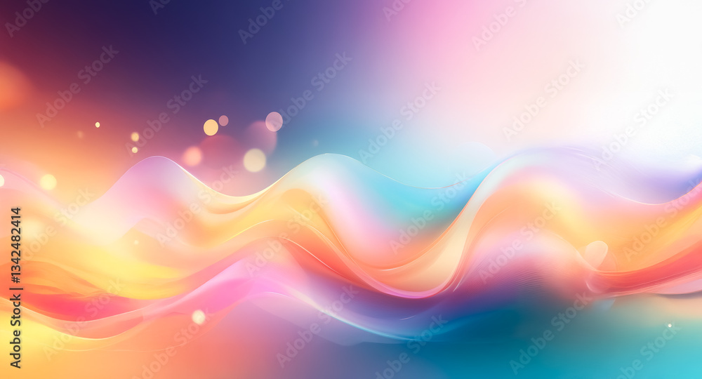 Poster a vibrant abstract background featuring flowing and colorful wave-like shapes. bokeh lights add a so