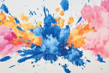 Fototapeta premium Explosão vibrante de tinta colorida com tons de azul, rosa, laranja e amarelo, capturada em movimento dinâmico, criada com IA generativa para um efeito visual impressionante
