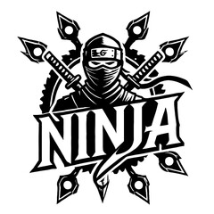 Obraz premium Silueta de ninja en estilo negro para emblema o logotipo, creada en formato de gráficos vectoriales EPS10, ideal para branding o diseño con un acento minimalista y misterioso de Oriente