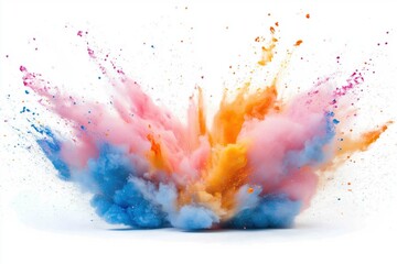 Explosão vibrante de tinta colorida com tons de azul, rosa, laranja e amarelo, capturada em movimento dinâmico, criada com IA generativa para um efeito visual impressionante