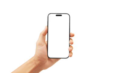 Hand holding a smartphone in a minimalist setting technology showcase digital environment close-up view modern concept