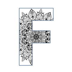 Mandala alphabet letter coloring book for adults vector illustration.