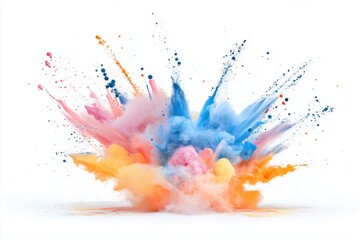 Explosão vibrante de tinta colorida com tons de azul, rosa, laranja e amarelo, capturada em movimento dinâmico, criada com IA generativa para um efeito visual impressionante