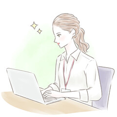 仕事ができるパソコン作業をするキャリアウーマン　背景あり　　　