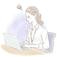 残業でパソコン作業をする疲れたキャリアウーマン
背景あり