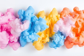 Explosão vibrante de tinta colorida com tons de azul, rosa, laranja e amarelo, capturada em movimento dinâmico, criada com IA generativa para um efeito visual impressionante