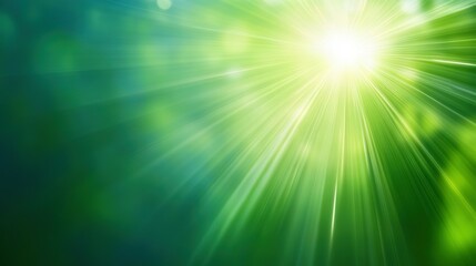 Fototapeta premium Bright green rays of light burst from a shining sunny point