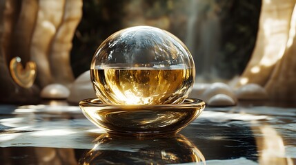 Golden Sphere in Tranquil Forest Setting